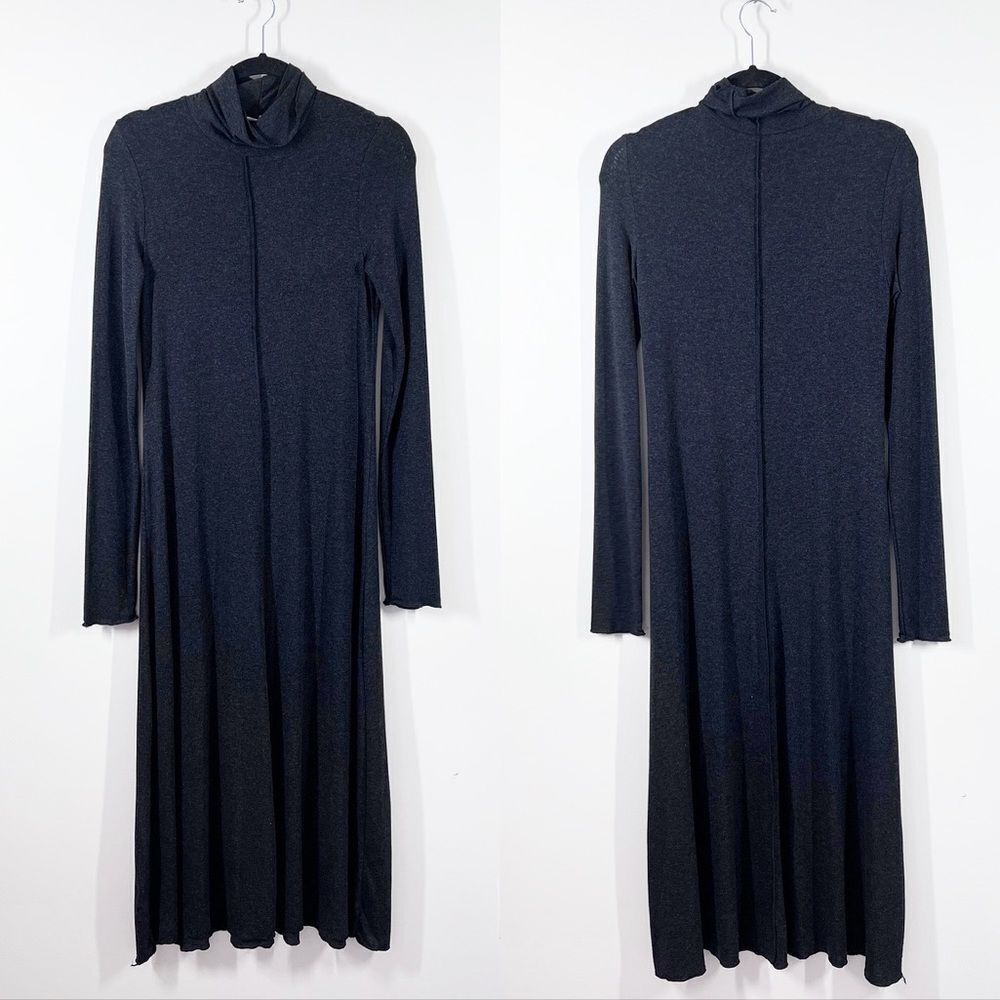 Mango charcoal gray ribbed knit turtleneck midi dress